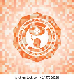 depression icon inside abstract orange mosaic emblem with background