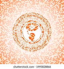 icono de depresión dentro del emblema abstracto de mosaico naranja con fondo. 