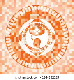 Depressionssymbol in einem abstrakten orangefarbenen Mosaik-Emblem. 