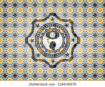 depression icon inside arabesque emblem background. arabic decoration.