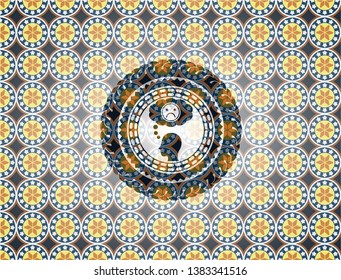 depression icon inside arabic badge background. Arabesque decoration.