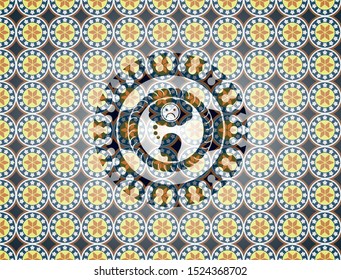 depression icon inside arabic badge background. Arabesque decoration.