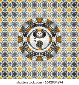 depression icon inside arabic style emblem. Arabesque decoration.