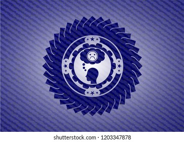 depression icon inside badge with denim background