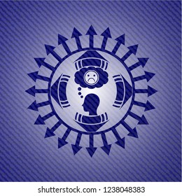 depression icon inside badge with denim background