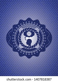 depression icon inside badge with denim background