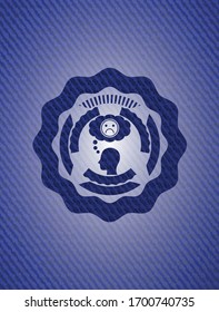depression icon inside badge with denim texture