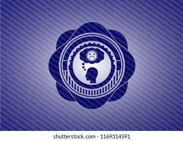 depression icon inside badge with jean texture