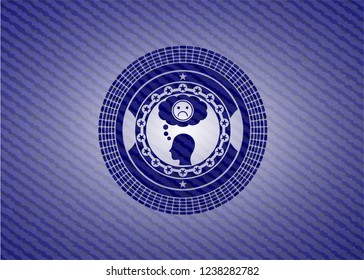 depression icon inside badge with jean texture