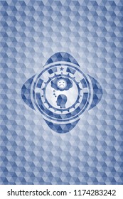 depression icon inside blue emblem or badge with geometric pattern background.