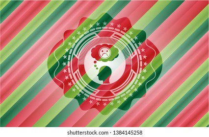 depression icon inside christmas colors style badge.
