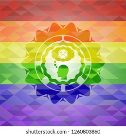 depression icon inside emblem on mosaic background with the colors of the LGBT flag