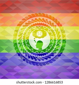 depression icon inside emblem on mosaic background with the colors of the LGBT flag