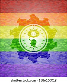 depression icon inside emblem on mosaic background with the colors of the LGBT flag