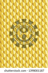 depression icon inside gold emblem or badge. Scales pattern. Vector Illustration. Detailed.