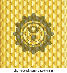 depression icon inside gold emblem or badge. Scales pattern. Vector Illustration. Detailed.