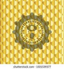 depression icon inside gold emblem. Scales pattern. Vector Illustration. Detailed.