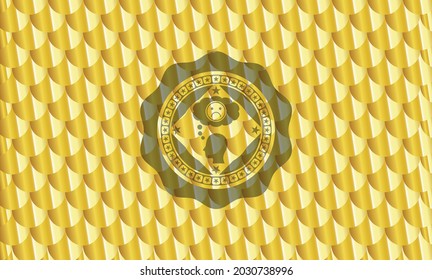 icono de depresión dentro de la insignia dorada brillante. Patrón de escalas. Ilustración vectorial. Detallado. 