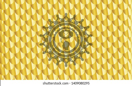 depression icon inside golden badge or emblem. Scales pattern. Vector Illustration. Detailed.