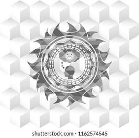 depression icon inside grey emblem. Retro with geometric cube white background