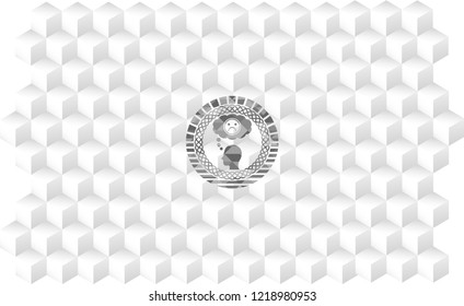 depression icon inside grey emblem with cube white background
