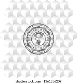 depression icon inside grey emblem with geometric cube white background