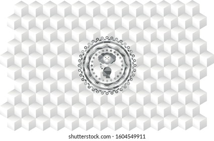 depression icon inside grey emblem. Retro with geometric cube white background