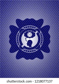 depression icon inside jean or denim emblem or badge background
