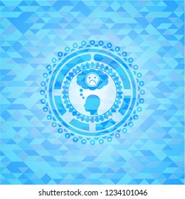 depression icon inside light blue emblem with mosaic ecological style background