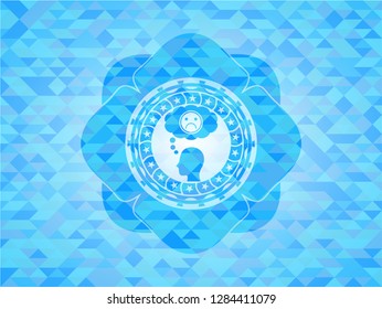 depression icon inside light blue emblem. Mosaic background