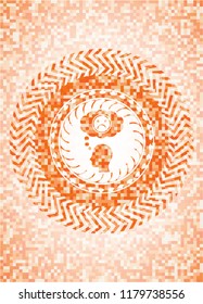 depression icon inside orange mosaic emblem with background