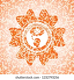 depression icon inside orange mosaic emblem with background