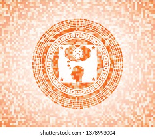 depression icon inside orange mosaic emblem with background