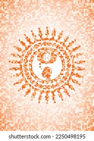depression icon inside orange mosaic emblem. 