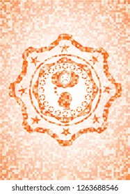 depression icon inside orange tile background illustration. Square geometric mosaic seamless pattern with emblem inside.