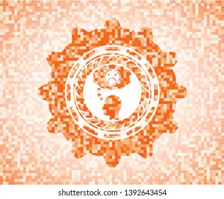 depression icon inside orange tile background illustration. Square geometric mosaic seamless pattern with emblem inside.
