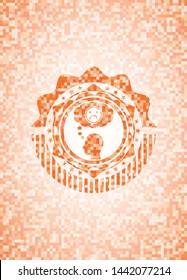depression icon inside orange tile background illustration. Square geometric mosaic seamless pattern with emblem inside.