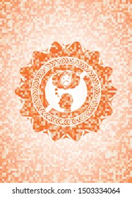 depression icon inside orange tile background illustration. Square geometric mosaic seamless pattern with emblem inside.