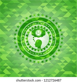 depression icon inside realistic green emblem. Mosaic background