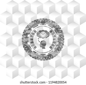depression icon inside realistic grey emblem with geometric cube white background