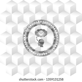 depression icon inside realistic grey emblem with geometric cube white background