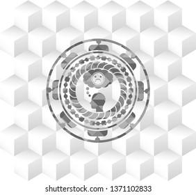 depression icon inside realistic grey emblem with geometric cube white background