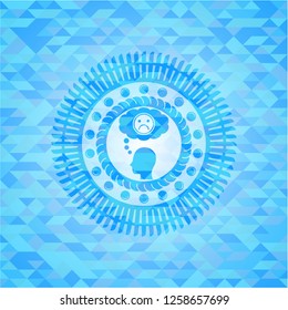 depression icon inside realistic sky blue mosaic emblem