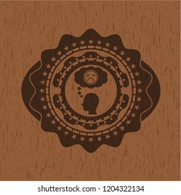 depression icon inside realistic wooden emblem