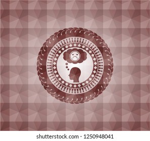 depression icon inside red badge with geometric pattern background. Seamless.