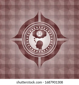 depression icon inside red badge with geometric background. Seamless.