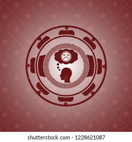 depression icon inside red emblem. Vintage.