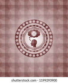 depression icon inside red polygonal badge. Seamless.