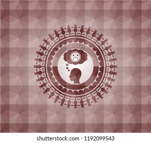 depression icon inside red seamless badge with geometric pattern.