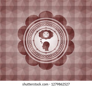 depression icon inside red seamless geometric badge.